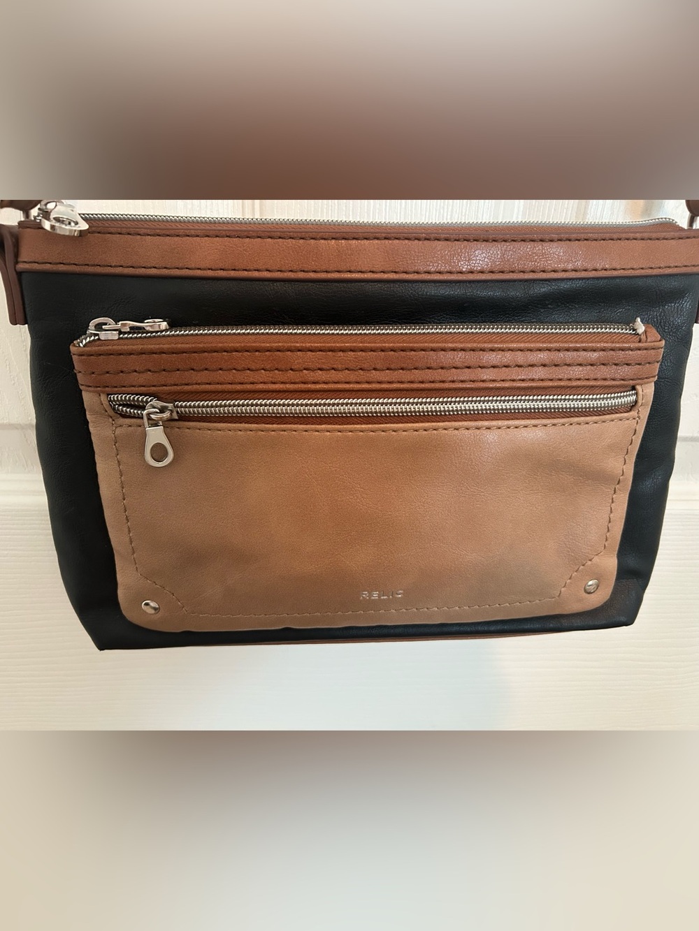 Relic Evie Black and Tan Two-Tone Crossbody Bag